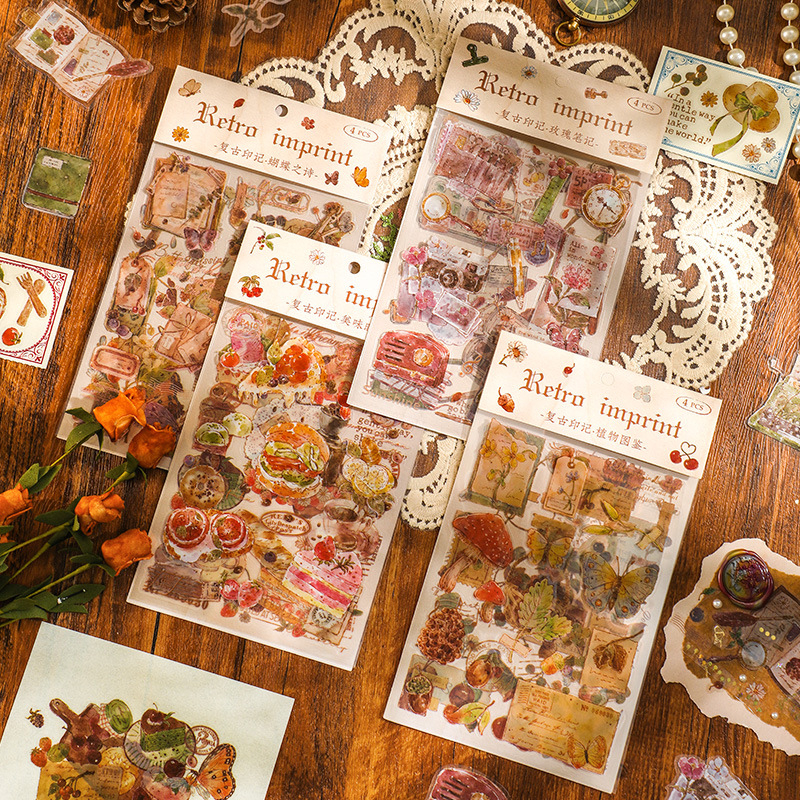 Bộ 4 Miếng Dán Trang Trí In Dấu Vân Tay Kiểu Vintage Dễ Thương DIY