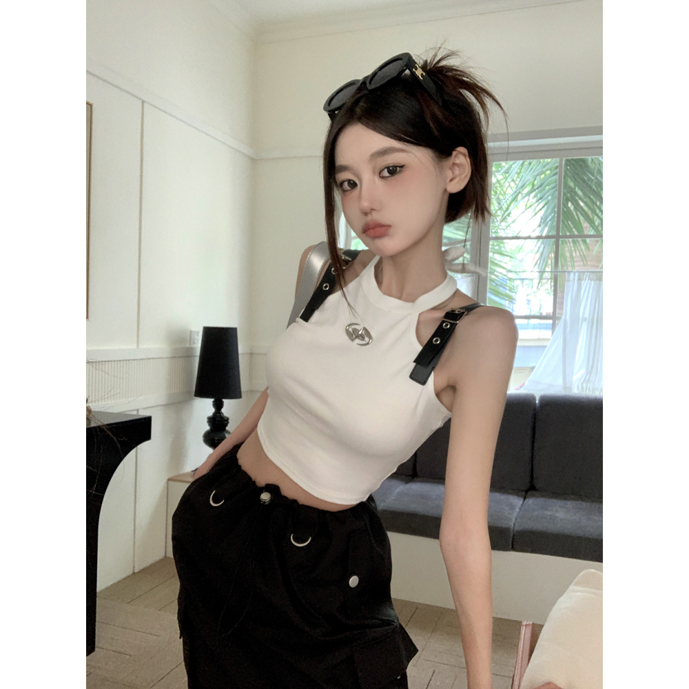 Lalisas Áo Croptop Da Ôm Dáng Phối Khóa Cài Thiết Kế Hình Gia Vị Ngọt Ngào Quyến Rũ Cho Nữ