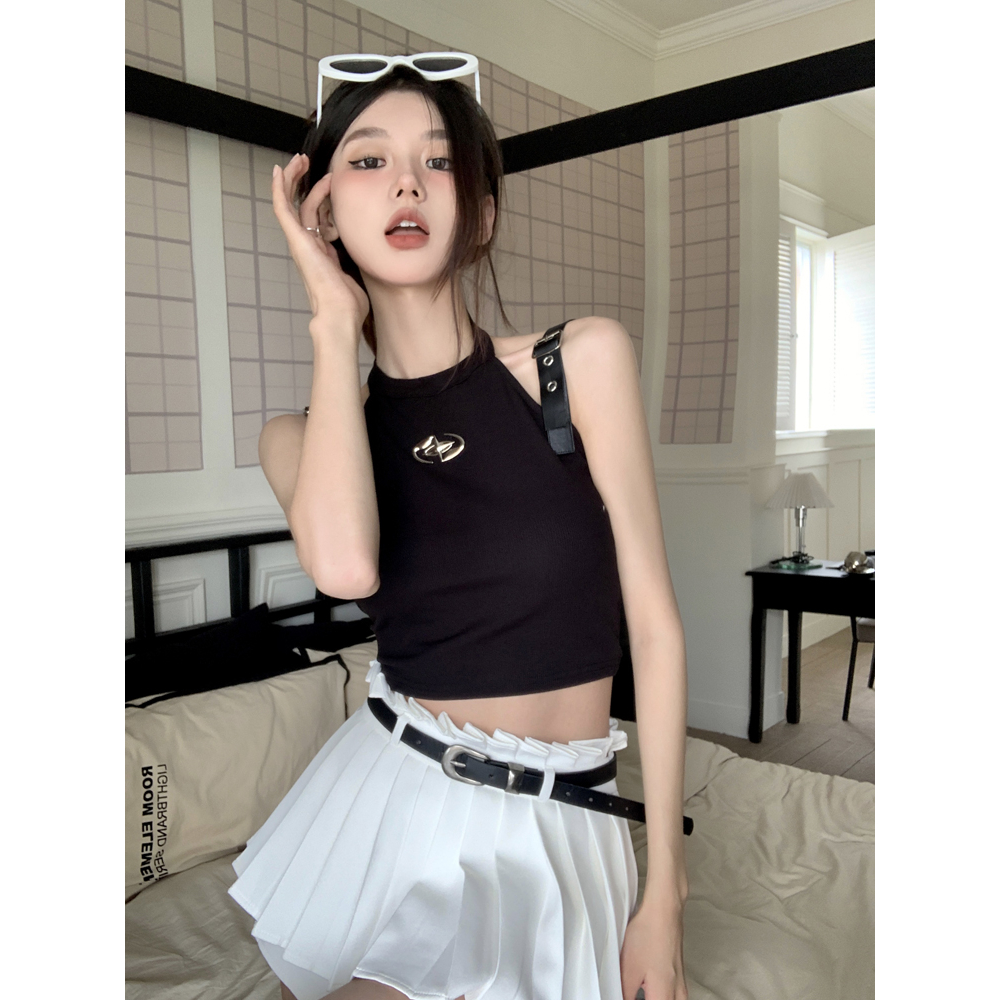 Lalisas Áo Croptop Da Ôm Dáng Phối Khóa Cài Thiết Kế Hình Gia Vị Ngọt Ngào Quyến Rũ Cho Nữ