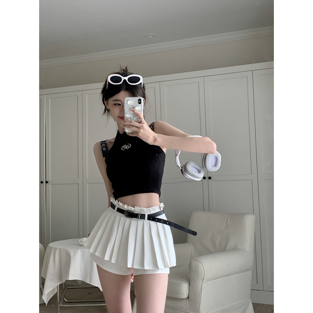 Lalisas Áo Croptop Da Ôm Dáng Phối Khóa Cài Thiết Kế Hình Gia Vị Ngọt Ngào Quyến Rũ Cho Nữ