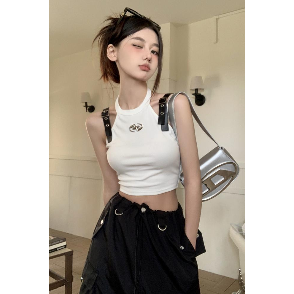 Lalisas Áo Croptop Da Ôm Dáng Phối Khóa Cài Thiết Kế Hình Gia Vị Ngọt Ngào Quyến Rũ Cho Nữ