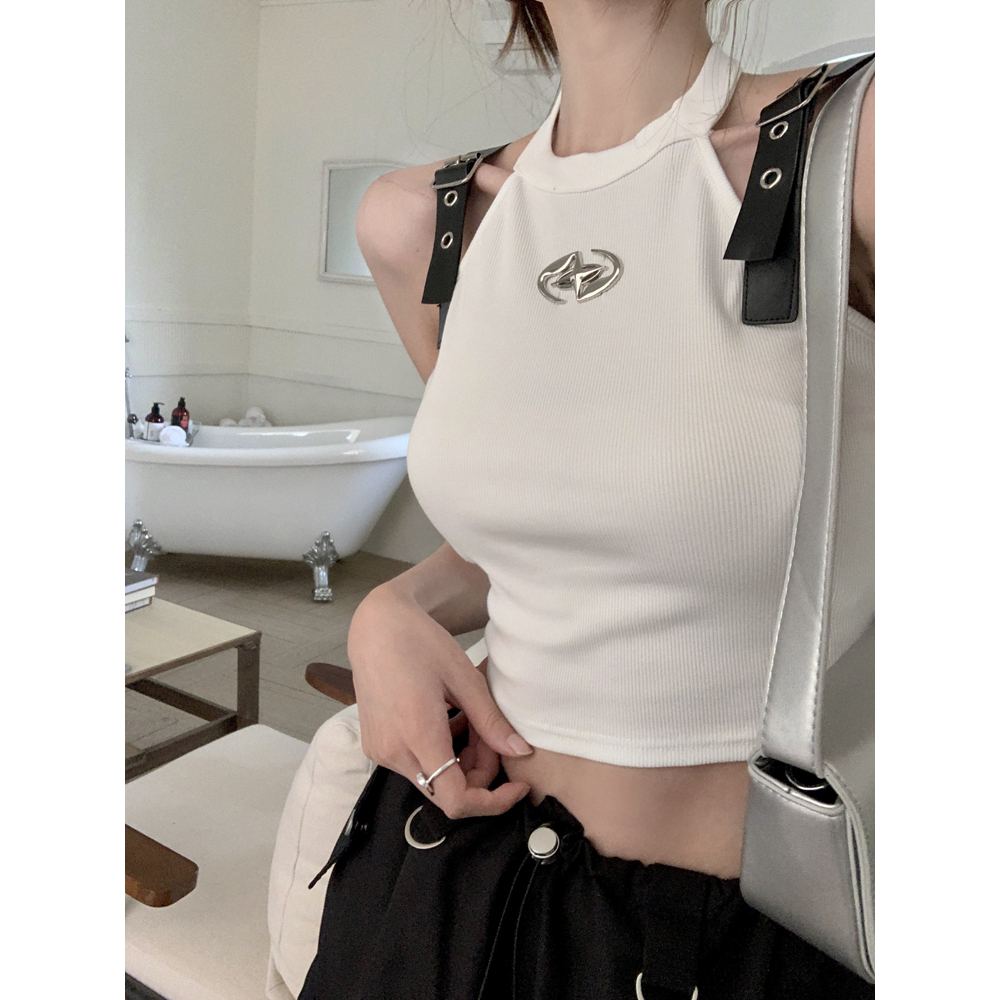 Lalisas Áo Croptop Da Ôm Dáng Phối Khóa Cài Thiết Kế Hình Gia Vị Ngọt Ngào Quyến Rũ Cho Nữ