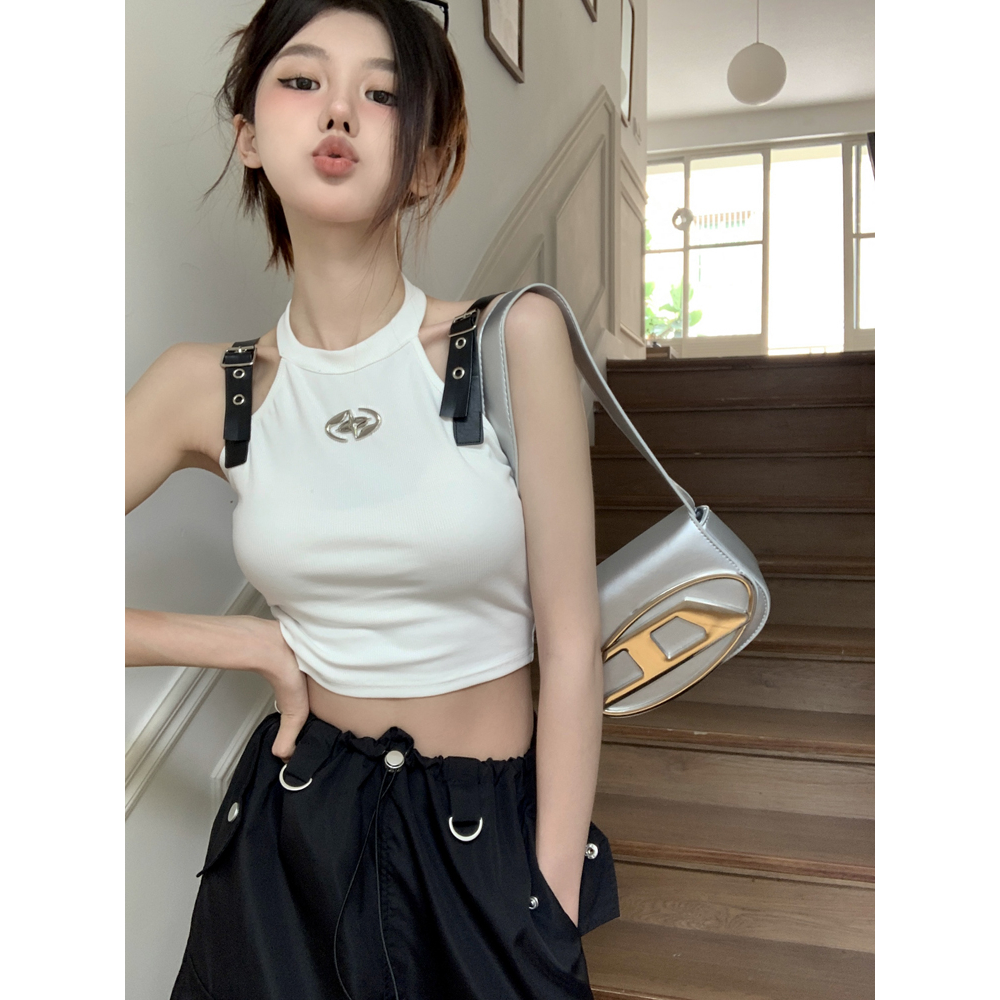 Lalisas Áo Croptop Da Ôm Dáng Phối Khóa Cài Thiết Kế Hình Gia Vị Ngọt Ngào Quyến Rũ Cho Nữ