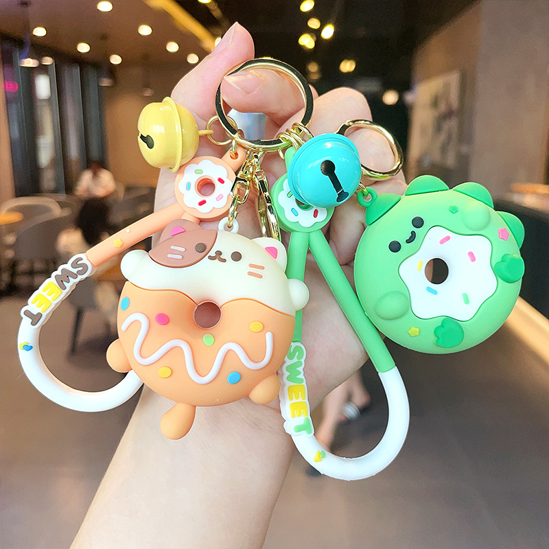 Móc Khóa Xe Hơi Hình Bánh Donut / Động Vật Ba Chiều Bằng PVC Dễ Thương Sáng Tạo