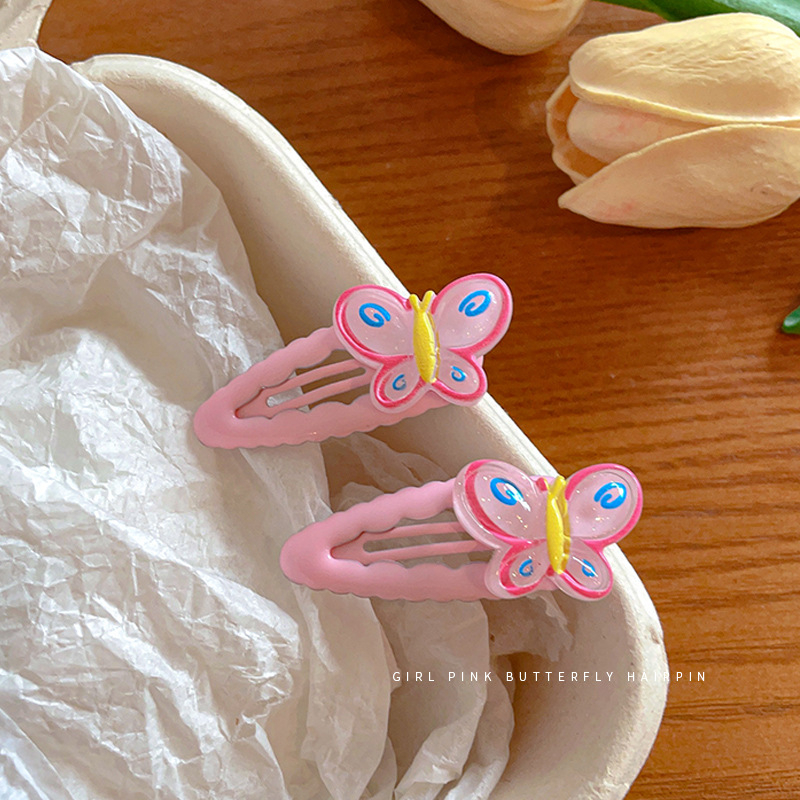 Kẹp Tóc Hình Bướm / Giọt Nước Màu Hồng Dễ Thương Cho Nữ