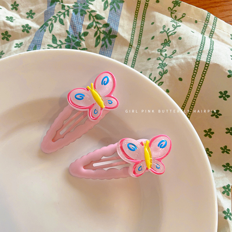 Kẹp Tóc Hình Bướm / Giọt Nước Màu Hồng Dễ Thương Cho Nữ