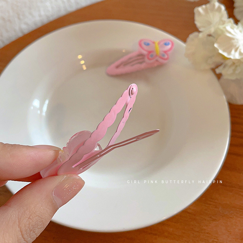 Kẹp Tóc Hình Bướm / Giọt Nước Màu Hồng Dễ Thương Cho Nữ