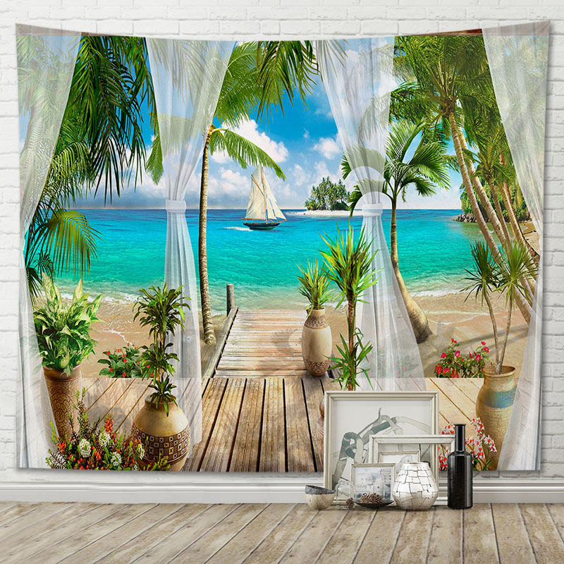 Thảm Treo Tường Trang Trí In Hình Phong Cảnh Đại Dương