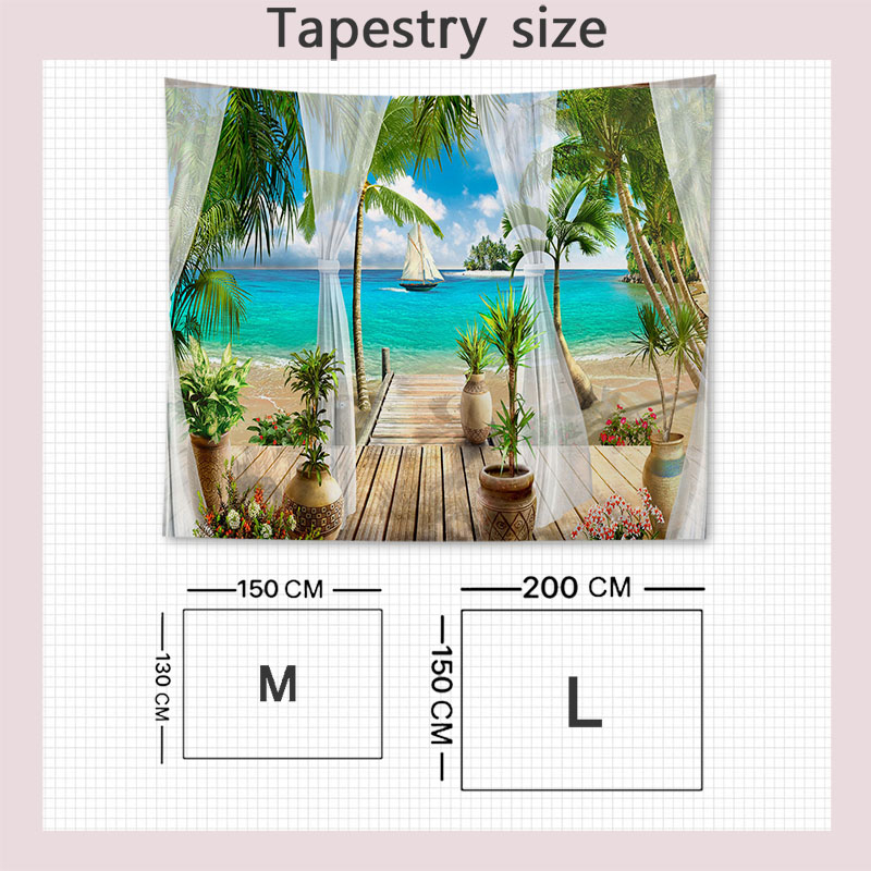 Thảm Treo Tường Trang Trí In Hình Phong Cảnh Đại Dương