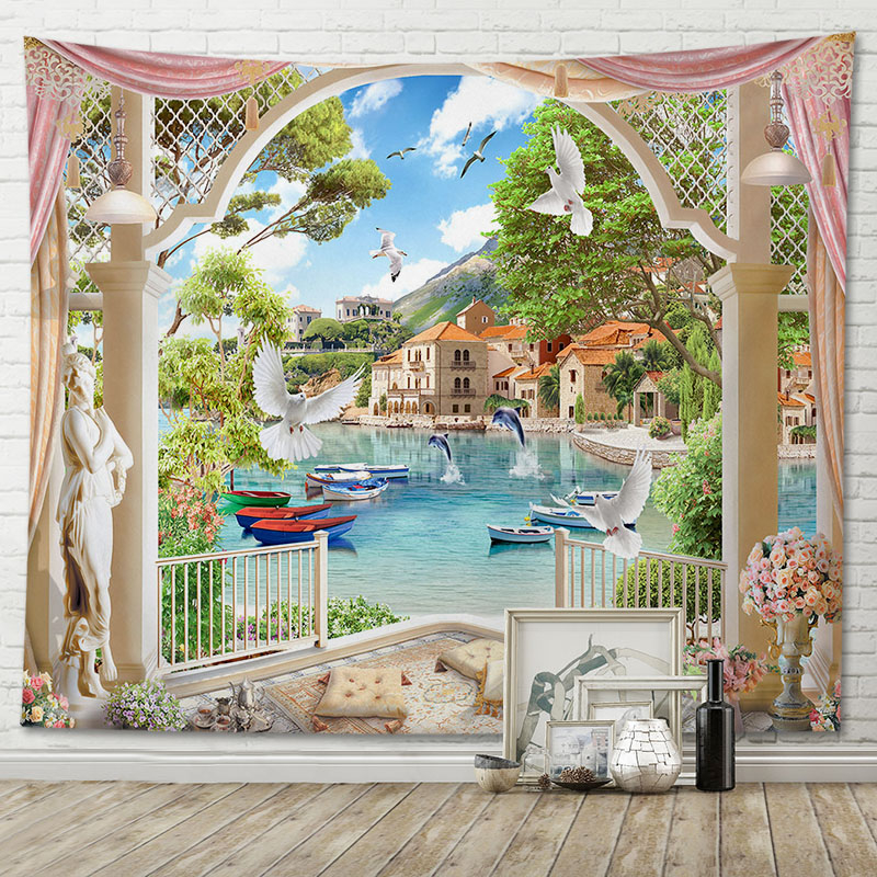 Thảm Treo Tường Trang Trí In Hình Phong Cảnh Đại Dương