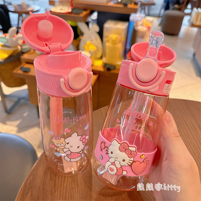 Bình Nước Bằng Nhựa Cấp Thực Phẩm Có Ống Hút Hình Hello Kitty Đáng Yêu Cho Mẹ Bầu