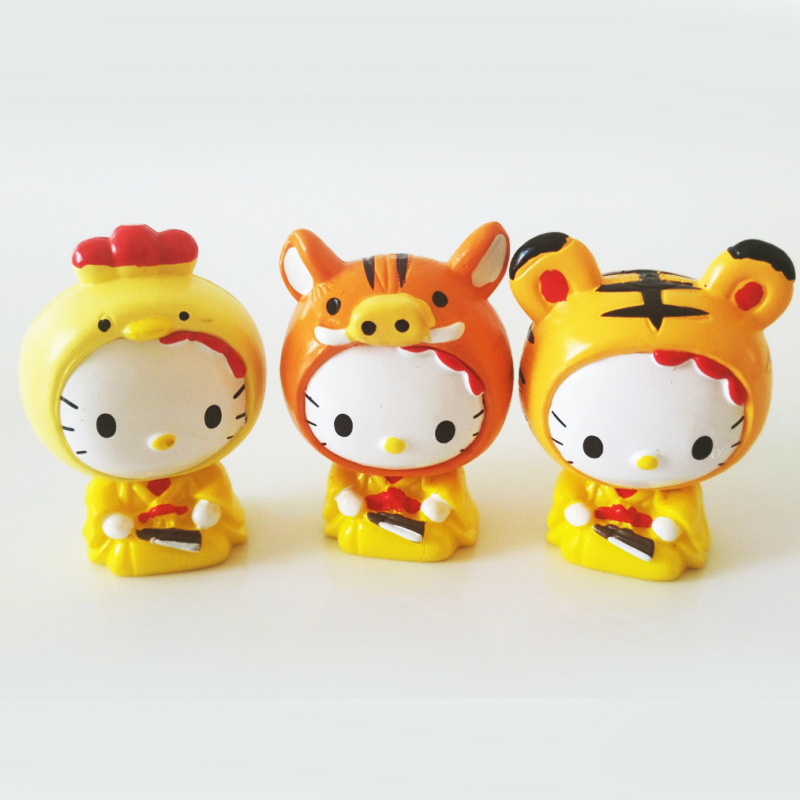 Set 12 Mô Hình Nhân Vật Hoạt Hình Nhật Bản Sanrio Hello Kitty Hổ Chó Mèo Bò Sữa Đáng Yêu