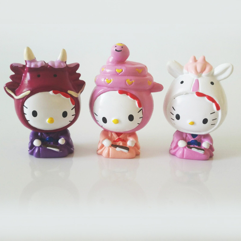 Set 12 Mô Hình Nhân Vật Hoạt Hình Nhật Bản Sanrio Hello Kitty Hổ Chó Mèo Bò Sữa Đáng Yêu