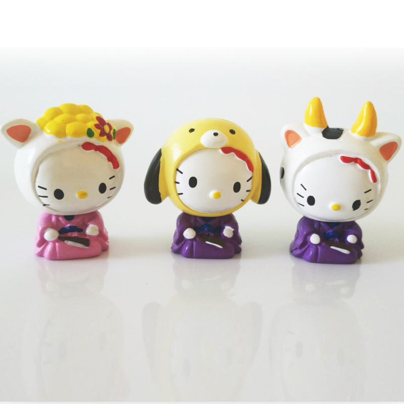 Set 12 Mô Hình Nhân Vật Hoạt Hình Nhật Bản Sanrio Hello Kitty Hổ Chó Mèo Bò Sữa Đáng Yêu