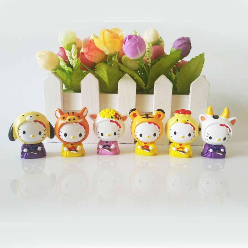 Set 12 Mô Hình Nhân Vật Hoạt Hình Nhật Bản Sanrio Hello Kitty Hổ Chó Mèo Bò Sữa Đáng Yêu