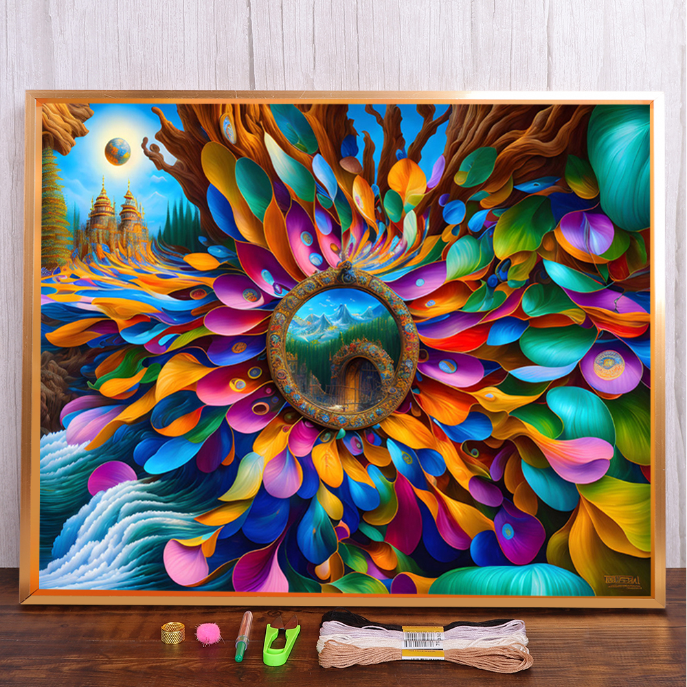 Bộ Tranh Thêu Chữ Thập Tự Làm 11 / 14CT Hình Hoa Sen Tan Trong Nước