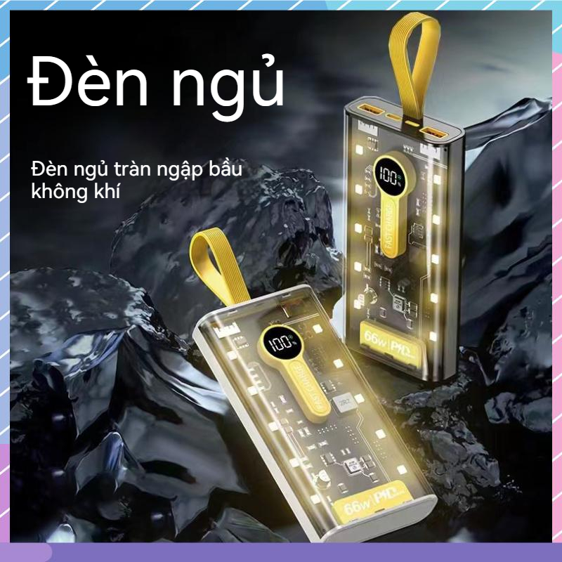 Pin Sạc Dự Phòng Đa Năng 20000mAh 4 Dây Siêu Nhanh Màu Trong Suốt Cho Samsung / Xiaomi / oppo / vivo