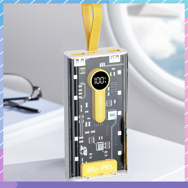 Pin Sạc Dự Phòng Đa Năng 20000mAh 4 Dây Siêu Nhanh Màu Trong Suốt Cho Samsung / Xiaomi / oppo / vivo