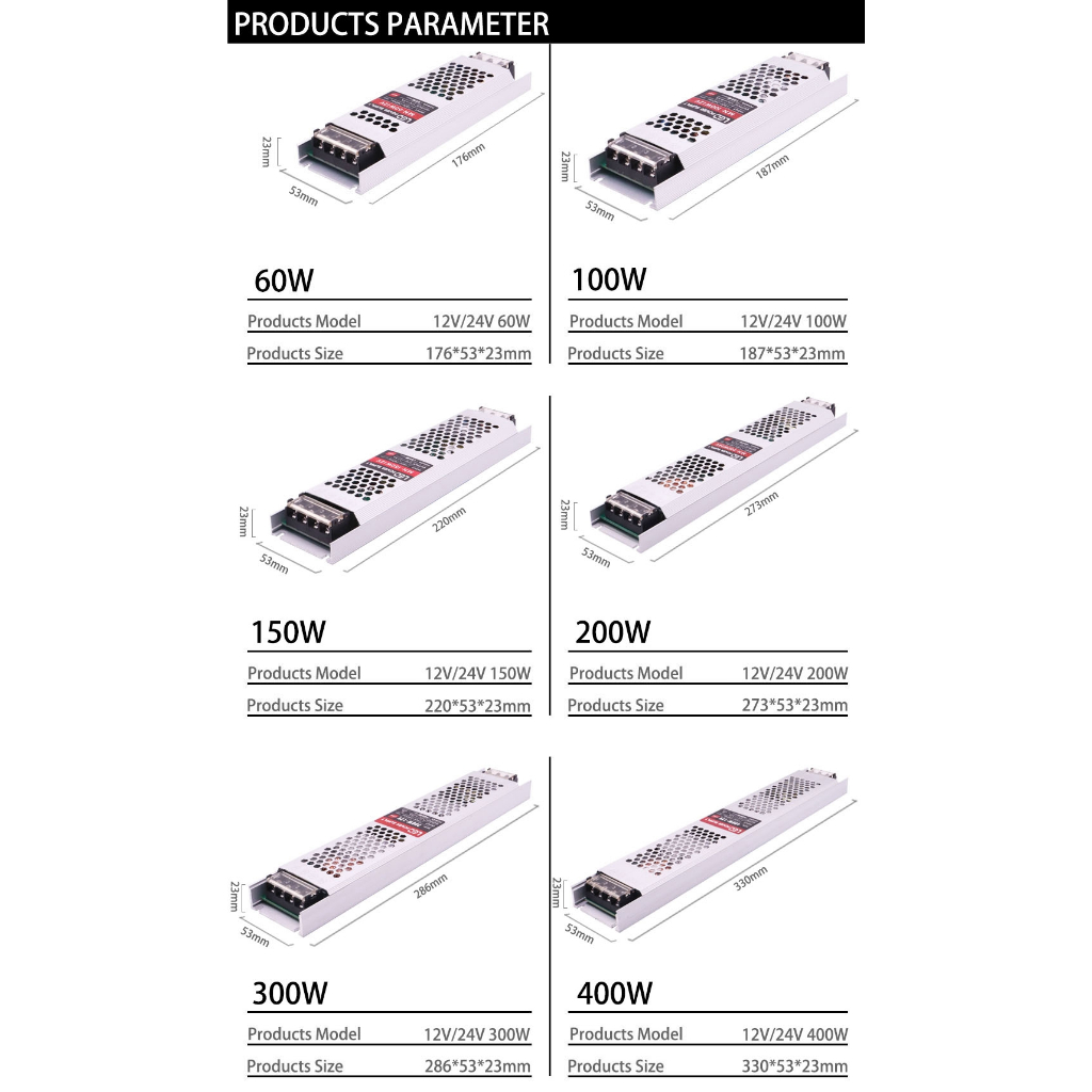 Bộ Biến Áp Nguồn DC12V/24V 60W 100W 150W 200W 300W AC190-240V Cho Đèn Led Dây