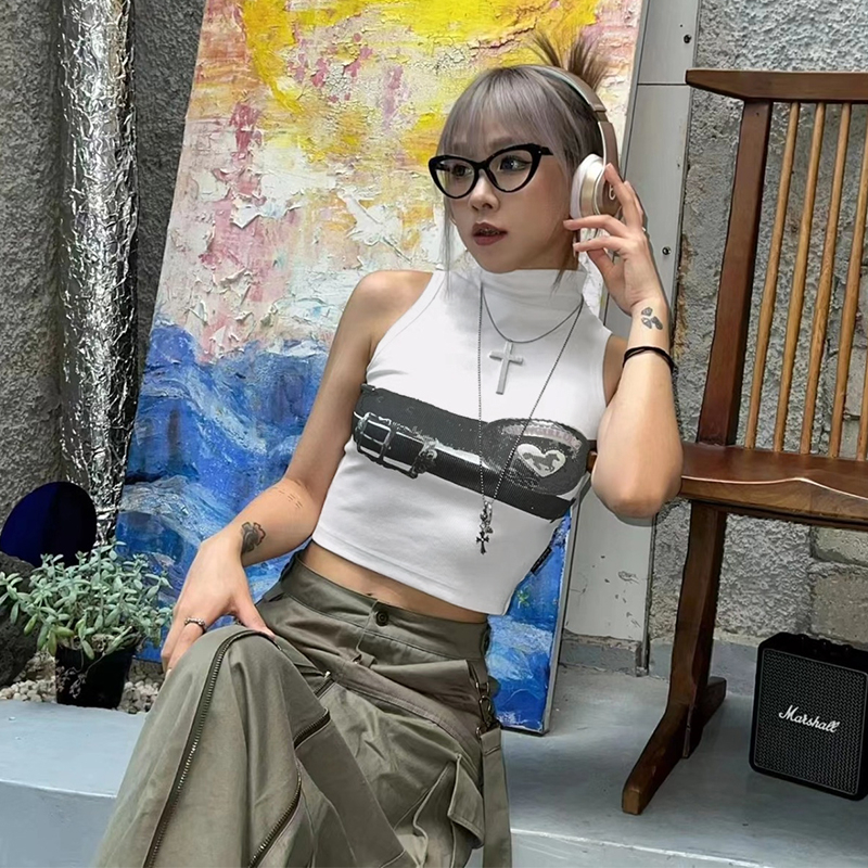 Áo Tank Top Sát Nách Cổ Cao In Họa Tiết Thời Trang Mùa Hè Cho Nữ