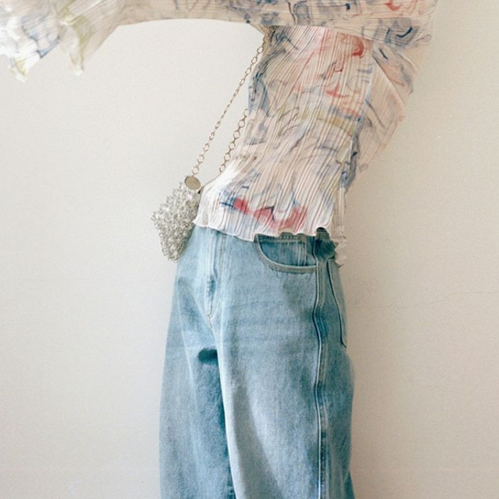 Áo Sơ Mi Chiffon Dài Tay Xếp Ly Thiết Kế In Màu Nhuộm Phong Cách Retro Mùa Hè Nhẹ Nhàng Hàng Mới Dành Cho Bạn Nữ