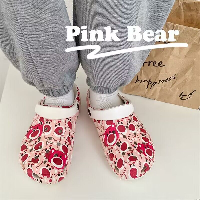 🔥có hàng sẵn🔥mùa hè mới Dép Gấu Dâu hoa văn dễ thương dép sandal nữ-AB2269