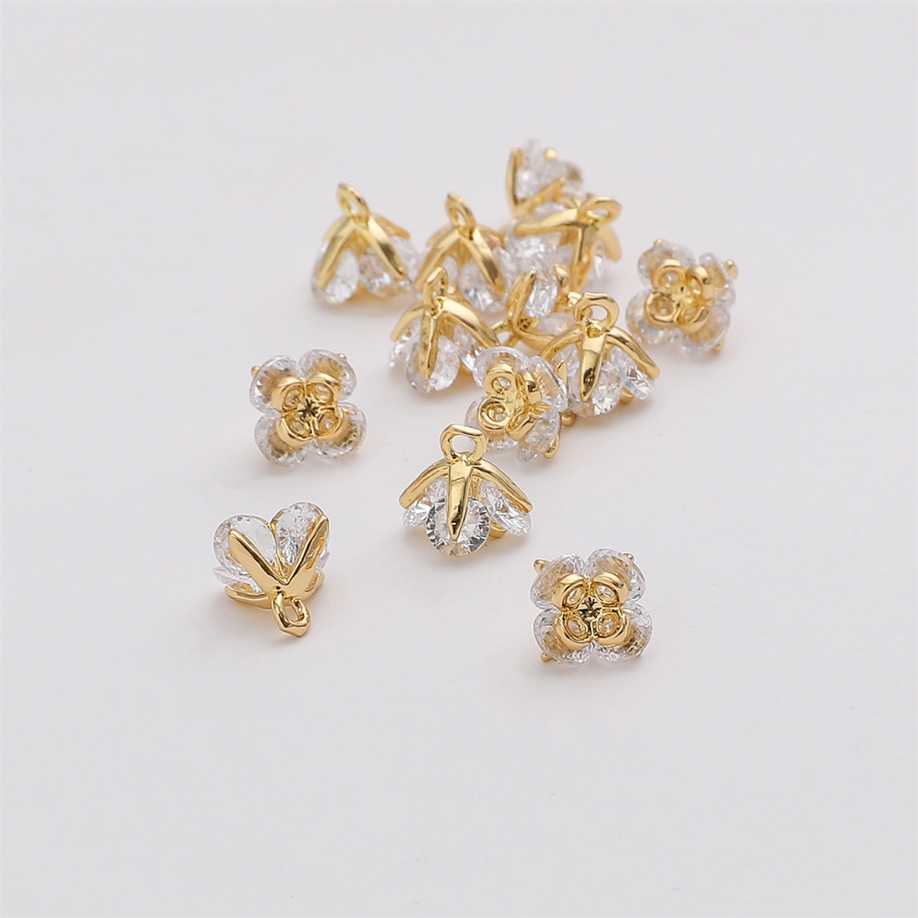 1 Mặt Dây Chuyền / Vòng Đeo Tay / Dây Chuyền Mạ Vàng 14K Hình Hoa Hồng Zircon 7mm DIY