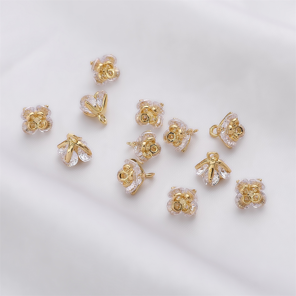 1 Mặt Dây Chuyền / Vòng Đeo Tay / Dây Chuyền Mạ Vàng 14K Hình Hoa Hồng Zircon 7mm DIY