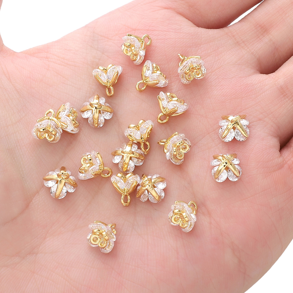 1 Mặt Dây Chuyền / Vòng Đeo Tay / Dây Chuyền Mạ Vàng 14K Hình Hoa Hồng Zircon 7mm DIY