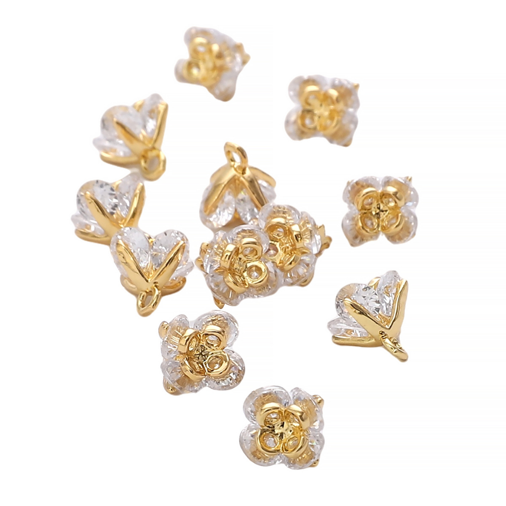 1 Mặt Dây Chuyền / Vòng Đeo Tay / Dây Chuyền Mạ Vàng 14K Hình Hoa Hồng Zircon 7mm DIY