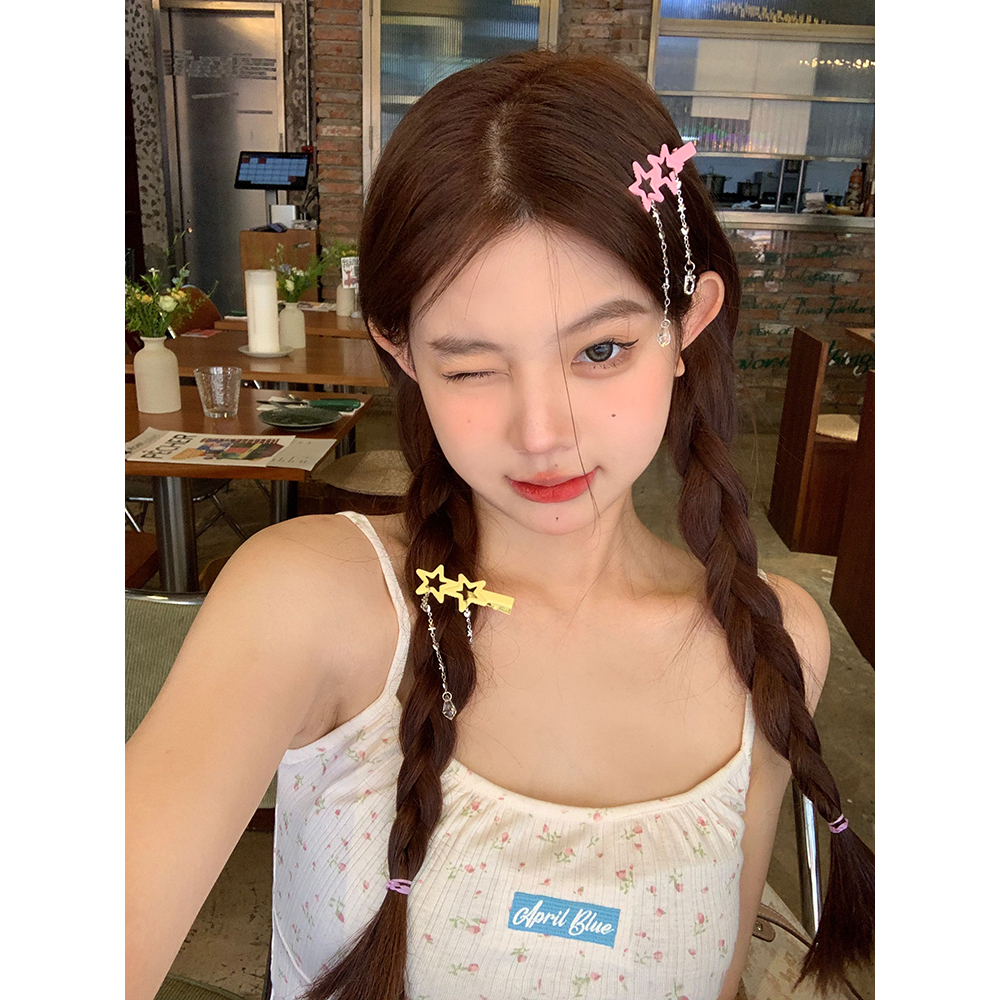 Màu Sắc Kẹp Tóc Hình Ngôi Sao Phối Tua Rua Xinh Xắn dopamine y2k
