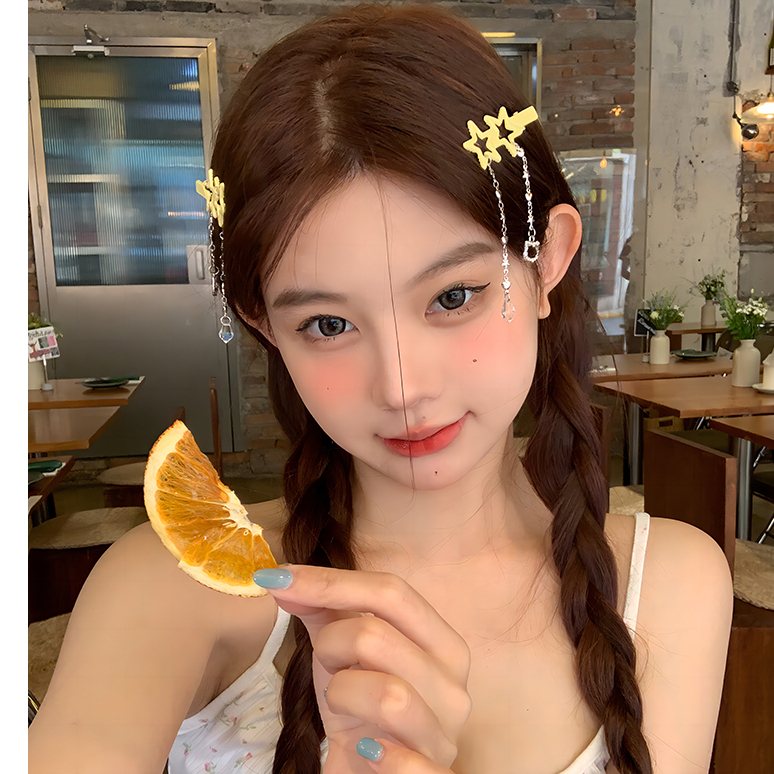 Màu Sắc Kẹp Tóc Hình Ngôi Sao Phối Tua Rua Xinh Xắn dopamine y2k