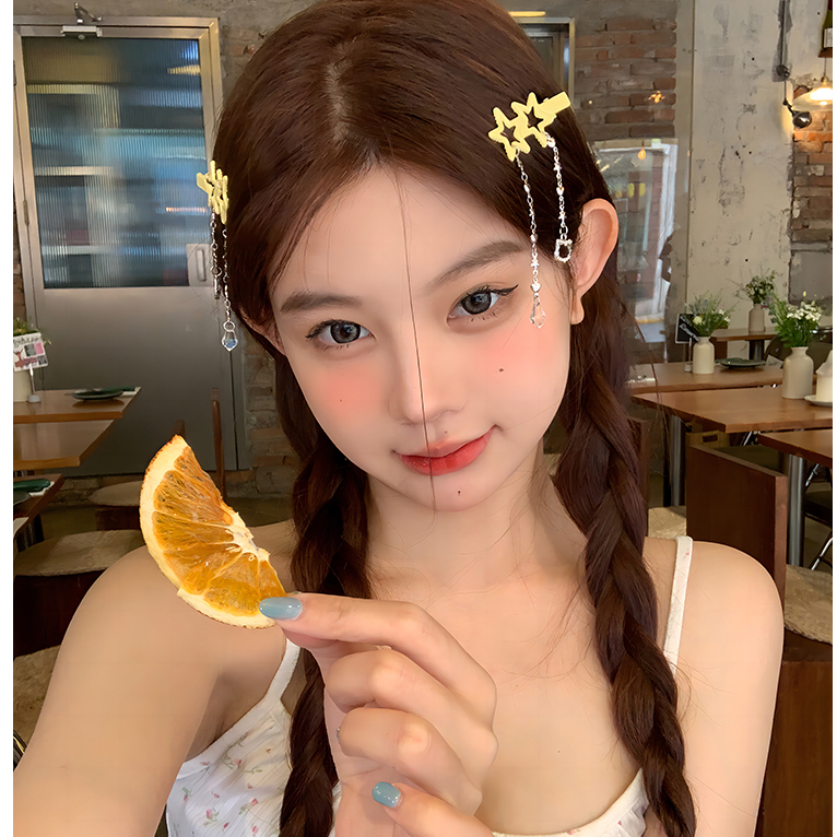 Màu Sắc Kẹp Tóc Hình Ngôi Sao Phối Tua Rua Xinh Xắn dopamine y2k