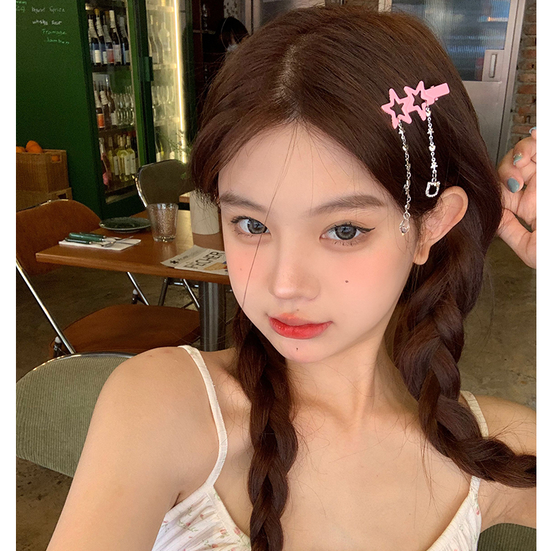 Màu Sắc Kẹp Tóc Hình Ngôi Sao Phối Tua Rua Xinh Xắn dopamine y2k