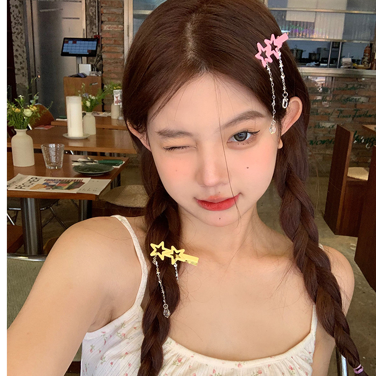 Màu Sắc Kẹp Tóc Hình Ngôi Sao Phối Tua Rua Xinh Xắn dopamine y2k