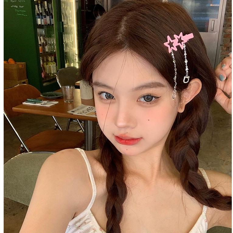 Màu Sắc Kẹp Tóc Hình Ngôi Sao Phối Tua Rua Xinh Xắn dopamine y2k