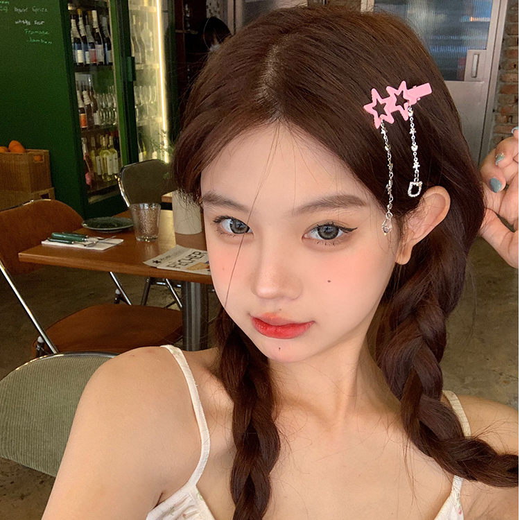 Màu Sắc Kẹp Tóc Hình Ngôi Sao Phối Tua Rua Xinh Xắn dopamine y2k