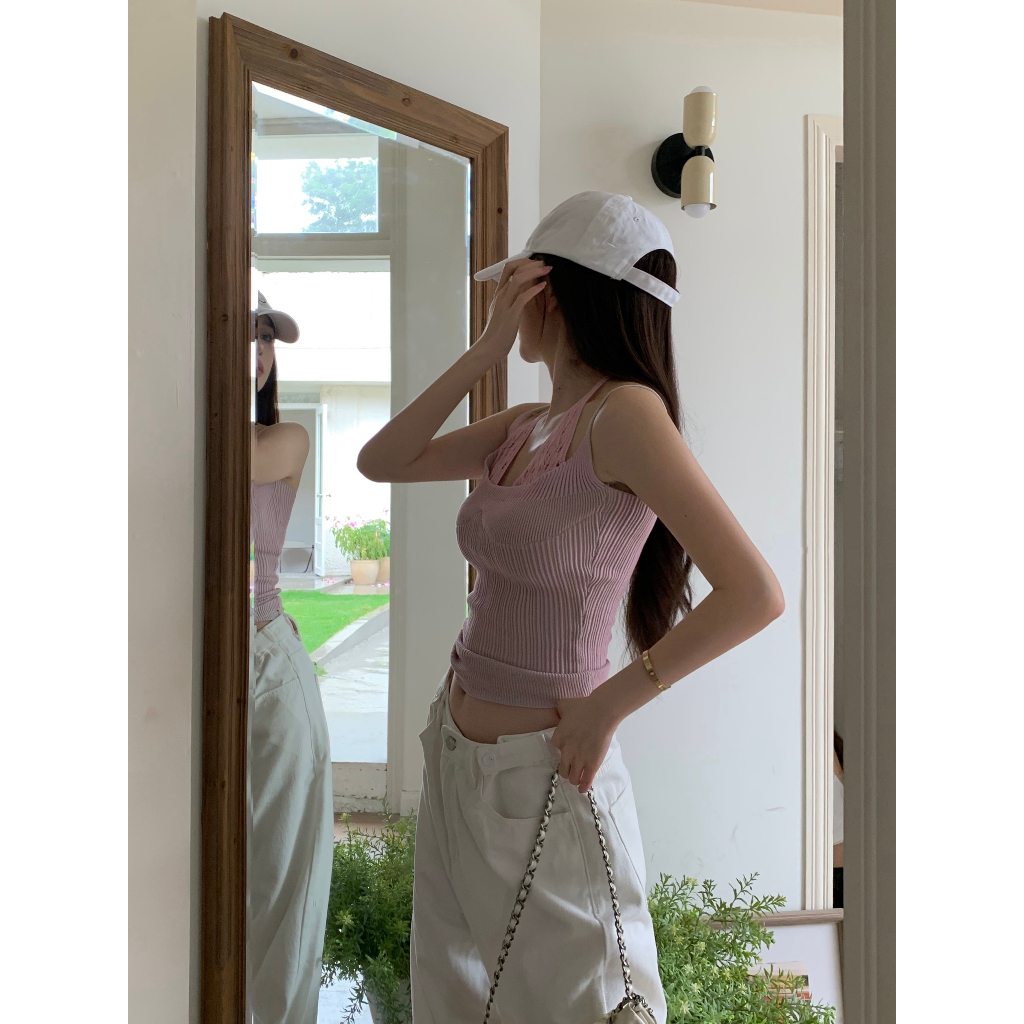 QADCOL Thiết Kế Nhân Tạo Giả. Áo Hai Dây Ghép Nối Cổ Yếm Mặc Ngoài Mùa Hè Cho Nữ Bộ Đồ Chơi Độc Đáo Và Độc Đáo