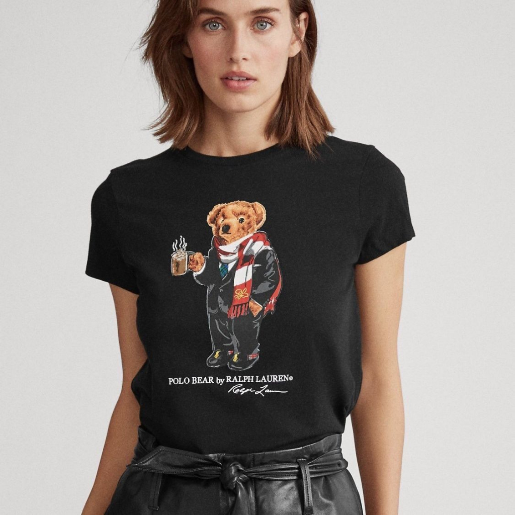 Áo Thun Cotton Ngắn Tay In Hoạt Hình Gấu Cà Phê Ralph Lauren Dễ Thương Cho Nữ