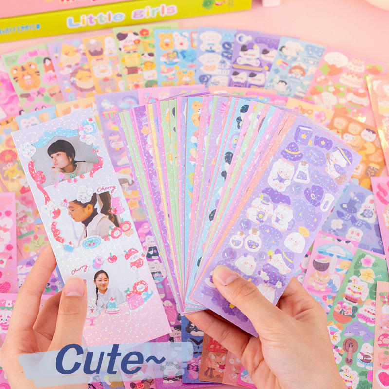 Set 5 Miếng Dán Trang Trí Sổ Tay Hình Gấu / Thỏ / Hoa Tulip Dễ Thương DIY