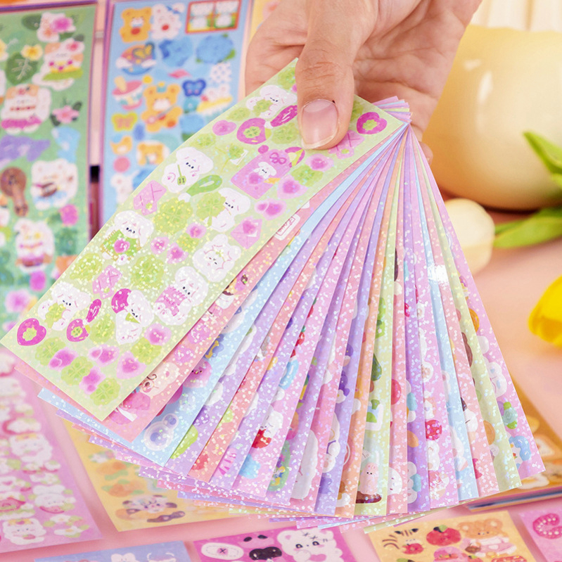 Set 5 Miếng Dán Trang Trí Sổ Tay Hình Gấu / Thỏ / Hoa Tulip Dễ Thương DIY