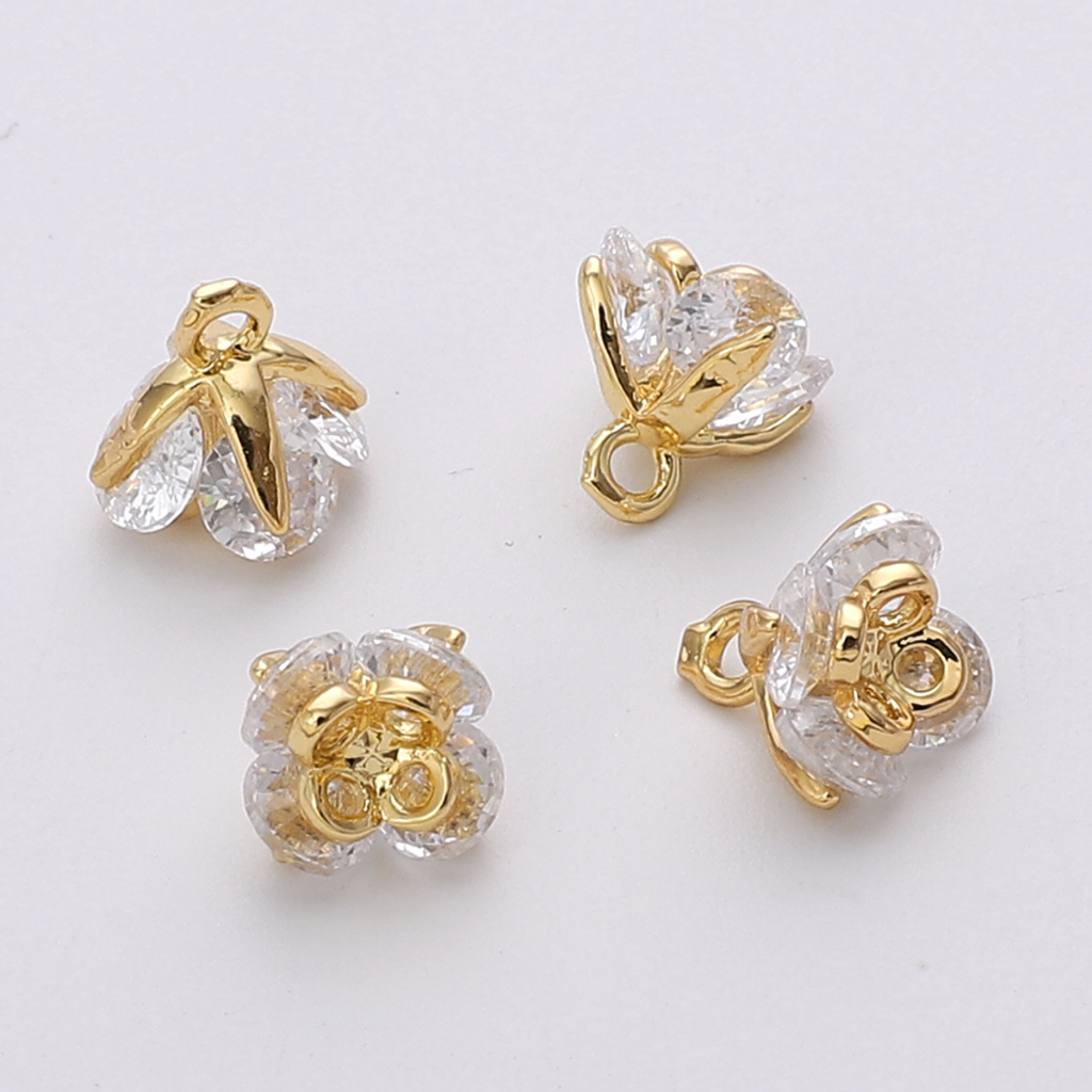 1 Mặt Dây Chuyền / Vòng Đeo Tay / Dây Chuyền Mạ Vàng 14K Hình Hoa Hồng Zircon 7mm DIY