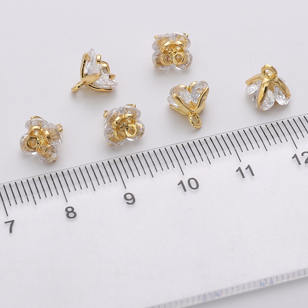 1 Mặt Dây Chuyền / Vòng Đeo Tay / Dây Chuyền Mạ Vàng 14K Hình Hoa Hồng Zircon 7mm DIY