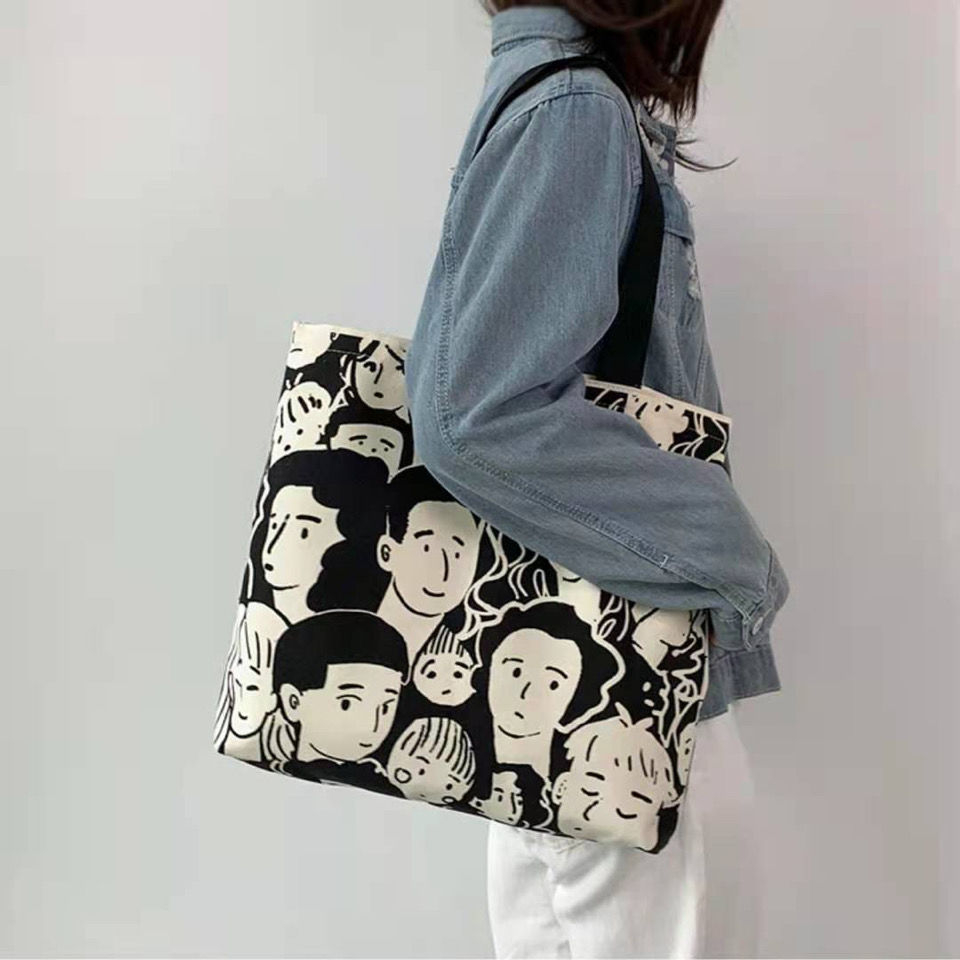 Galancher Ba Lô Vải Canvas In Họa Tiết Phong Cách Harajuku Nhật Bản