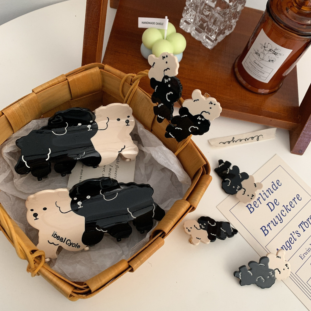 Kẹp Tóc Màu Đen / Trắng Phong Cách Hàn Quốc Cho Bé Gái