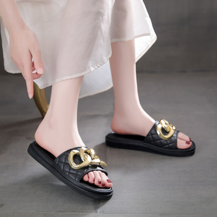 Giày Sandal 3CM Đế Dày Khóa Kim Loại Thời Trang Mùa Hè Hàn Quốc Cho Nữ