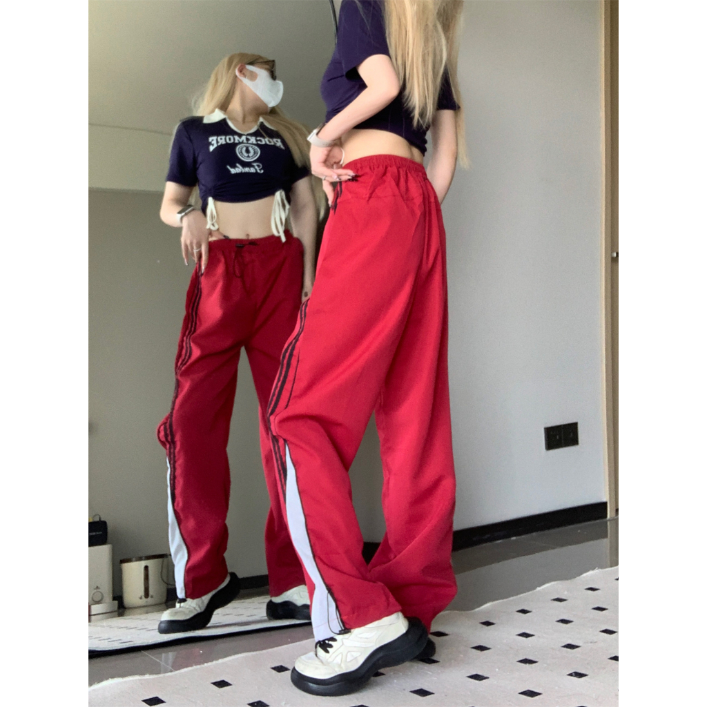 「MANSA」Quần Dài Thể Thao Ống Rộng Phong Cách hip hop Cho Nữ