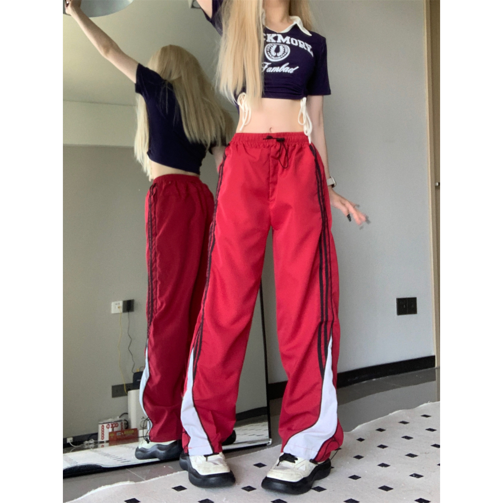 「MANSA」Quần Dài Thể Thao Ống Rộng Phong Cách hip hop Cho Nữ
