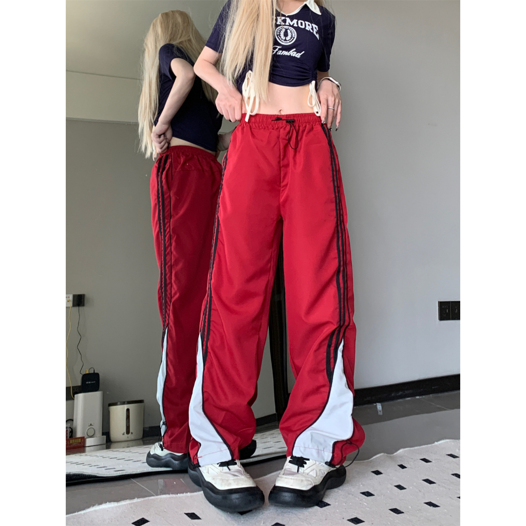「MANSA」Quần Dài Thể Thao Ống Rộng Phong Cách hip hop Cho Nữ