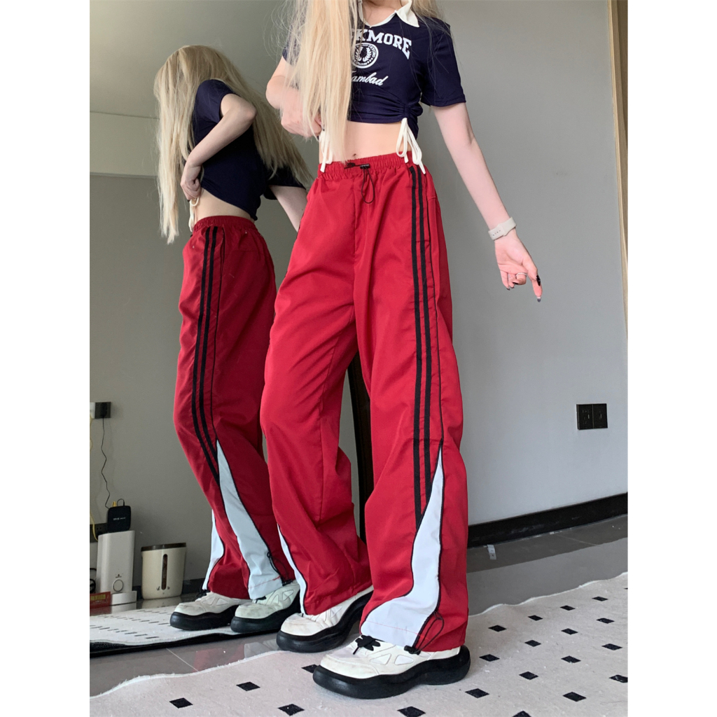 「MANSA」Quần Dài Thể Thao Ống Rộng Phong Cách hip hop Cho Nữ